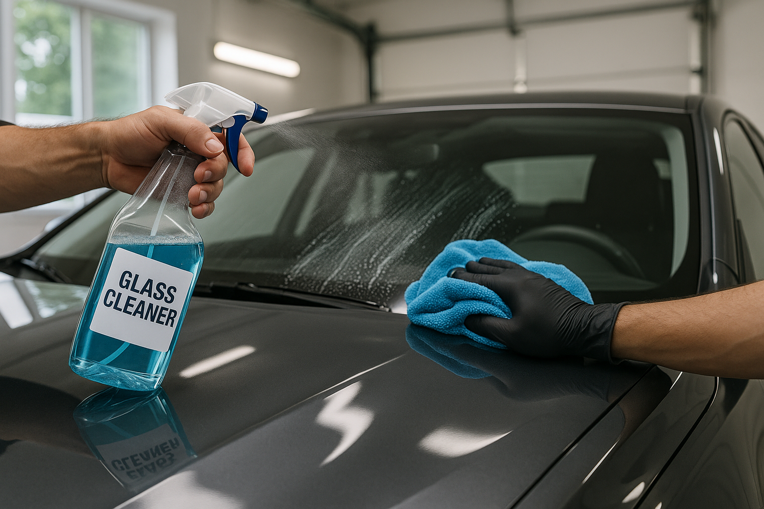 glass cleaner on a car